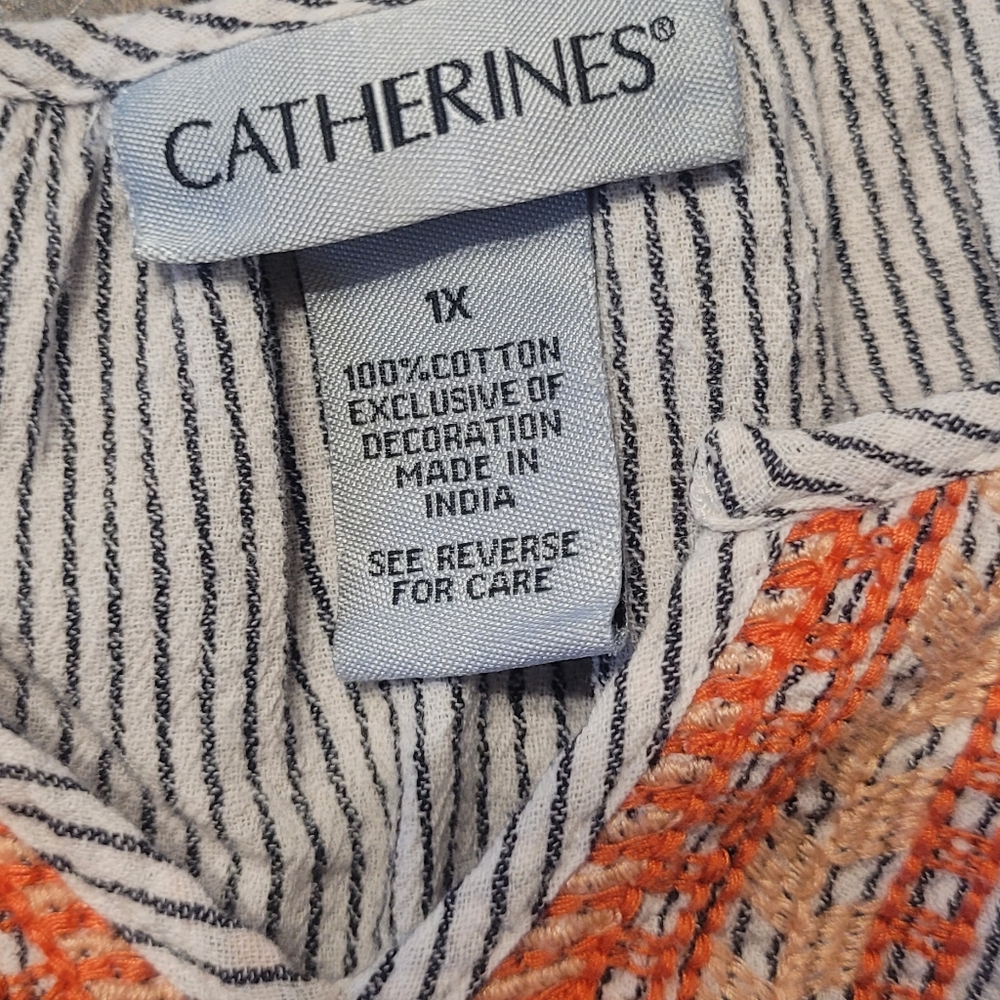 Catherine's Striped Women's Top with Orange Accents -1X - Picture 8 of 9
